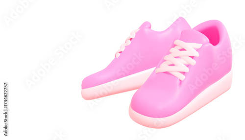3d pink sneakers, shoes, hiking footwear. Men's and women's footwear. Stock vector illustration on isolated background.