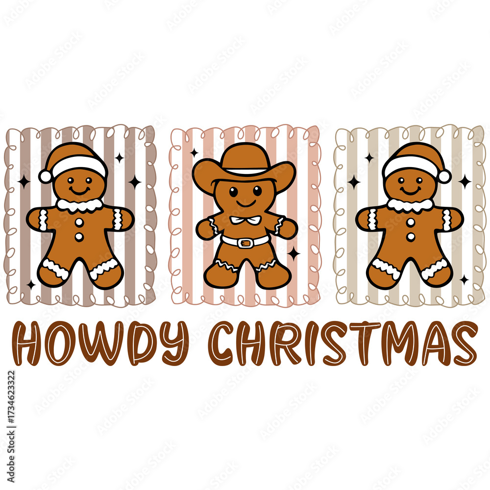 Obraz premium Howdy Christmas PNG | Western Gingerbread Sublimation Design | Cowboy Holiday T-Shirt & Sticker Graphic