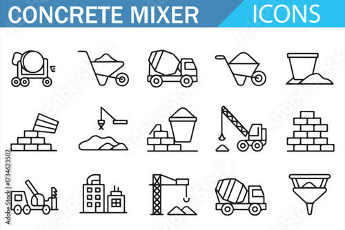 Heavy Equipment & Tools Linear Icons for Industry
