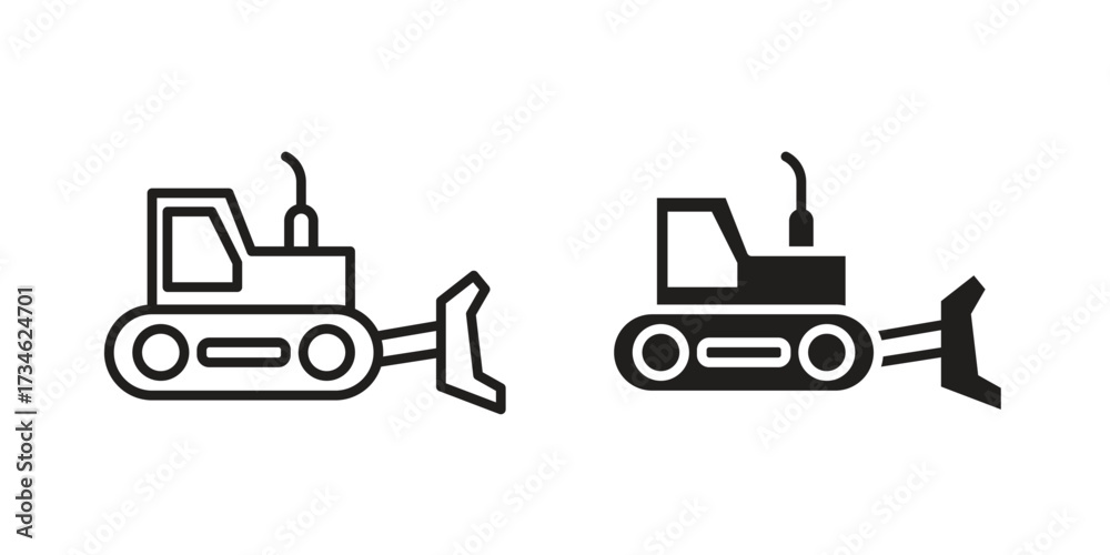Naklejka premium Bulldozer icons in line stroke outline art and clip art