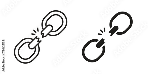 Broken link icons in line stroke outline art and clip art