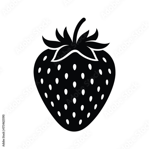 Simple black silhouette of a strawberry with white seeds