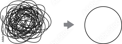 From Chaos to Clarity, Abstract Scribble to Circle, Minimalist Transformation Concept, Visual Metaphor for Order, Simplicity, Mindfulness, and Focus