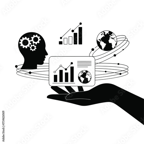 Hand holding digital data and global business growth concepts