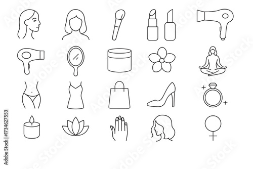 Women Empowerment Linear Icons Set