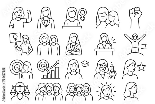 Women Empowerment Linear Icons Set