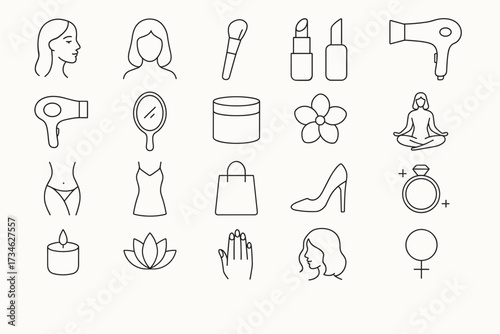 Women Empowerment Linear Icons Set