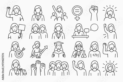 Women Empowerment Linear Icons Set