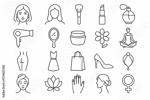 Beauty and Self Care Linear Icons Set. linear vector icons on the theme of beauty, fashion, and self-care.