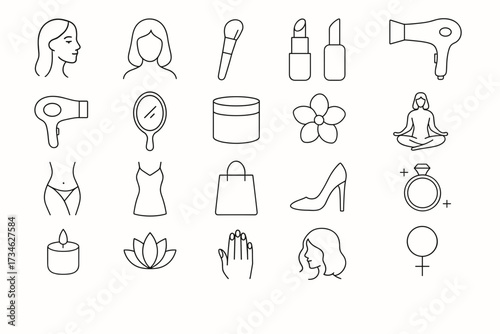 Beauty and Self Care Linear Icons Set. linear vector icons on the theme of beauty, fashion, and self-care.