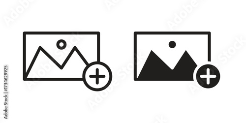 Add photos icons in line stroke outline art and clip art