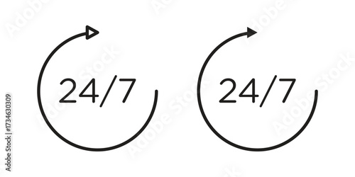 24 7 icons in line stroke outline art and clip art
