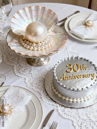 30th pearl wedding anniversary celebration with cake and shell