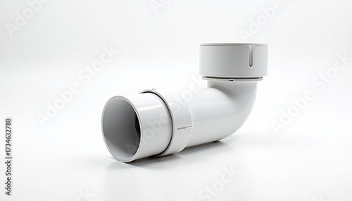 White plastic plumbing pipe fitting on a white background with copy space
