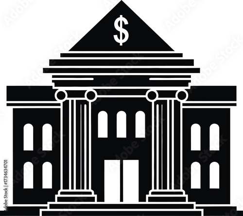 Classic bank building icon with dollar sign