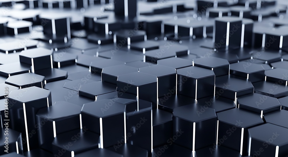 Obraz premium Abstract 3D rendering of hexagonal columns with varying heights.