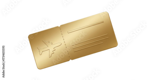 Isolated Golden airline boarding pass for flight with plane symbol, tourism and travel theme