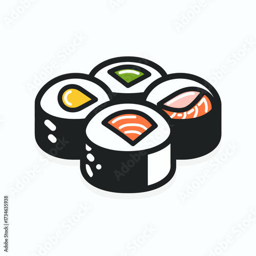 Enjoy delicious sushi rolls with different toppings, a vibrant culinary delight perfect for restaurant menus, food blogs, or promoting healthy eating habits