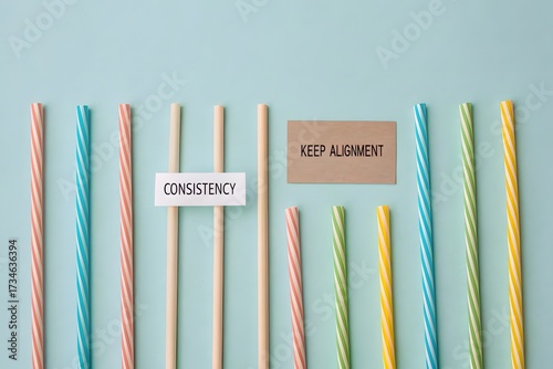 Flat lay of parallel straws with message of keep alignment