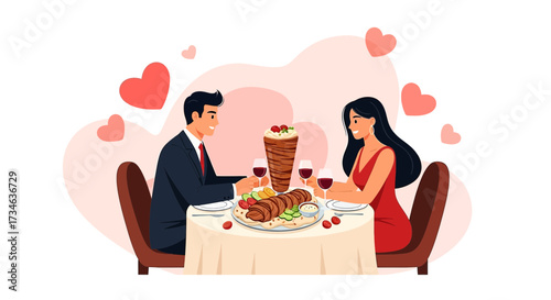Romantic dinner with food illustration for valentines day concept design idea vector