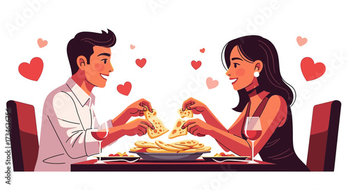Romantic dinner with hearts a couple sharing a loving meal in Valentine's day