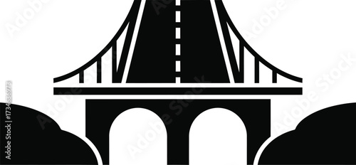 Modern suspension bridge silhouette icon on white background