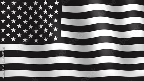 black and white american usa flag in the wind