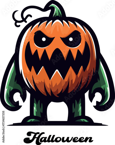 Halloween pumpkin monster logo icon vector white background .