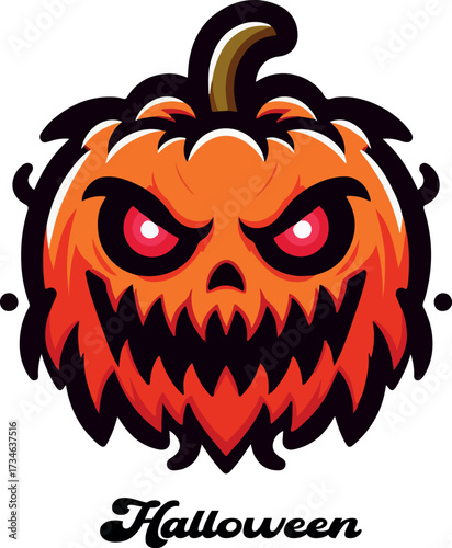 Halloween pumpkin monster logo icon vector white background .