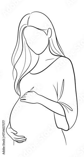 Artistic sketch of a pregnant woman holding her belly symbolizing maternity and new life vector