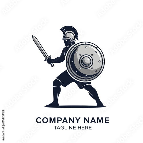 Stylized graphic logo of a Spartan warrior holding a sword and shield in a battle-ready stance.