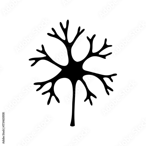 Stylized representation of a biological neuron in black on white background art