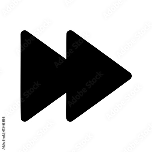 A simple and recognizable black double right arrow icon on white background