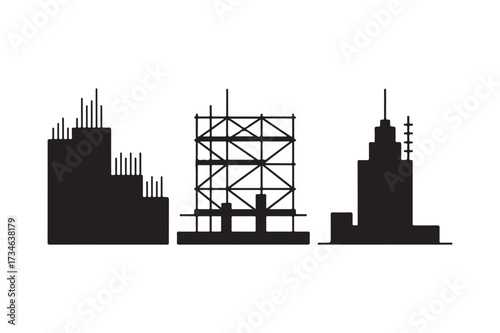 Black silhouette of city buildings under construction