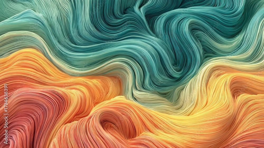 Fototapeta premium Flowing colorful wavy lines on light background create a vibrant pattern.