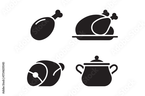 Four black silhouette icons representing poultry and cooking