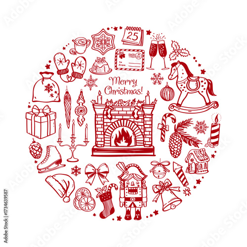 Christmas vibe hand drawn vector illustrations. Vector set with Christmas elements.