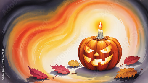 halloween pumpkin with leaves