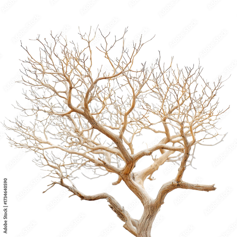 Fototapeta premium Unique bare tree branches with intricate patterns against a white backdrop