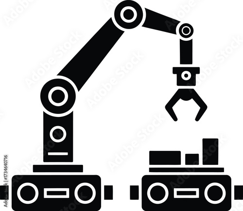 Industrial robotic arm machine gripping objects in automated manufacturing process