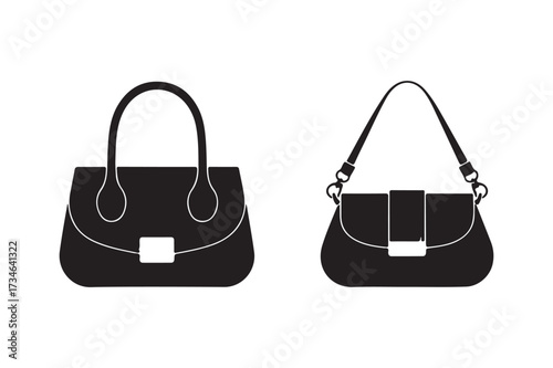 Two stylish black handbags on a white background
