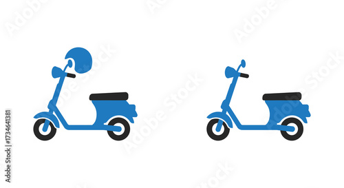 Blue scooter icons with and without a helmet displayed side by side