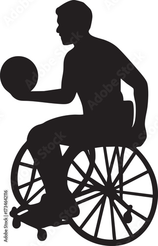 Wheelchair Basketball Player with Ball Silhouettes - Adaptive Sport Vector