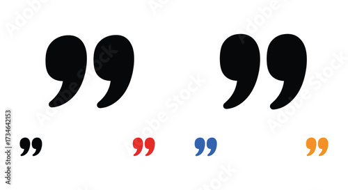 Illustration of quotation marks in varying colors and styles on white