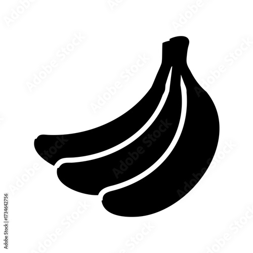 Black Silhouette of a Bunch of Bananas on a White Background