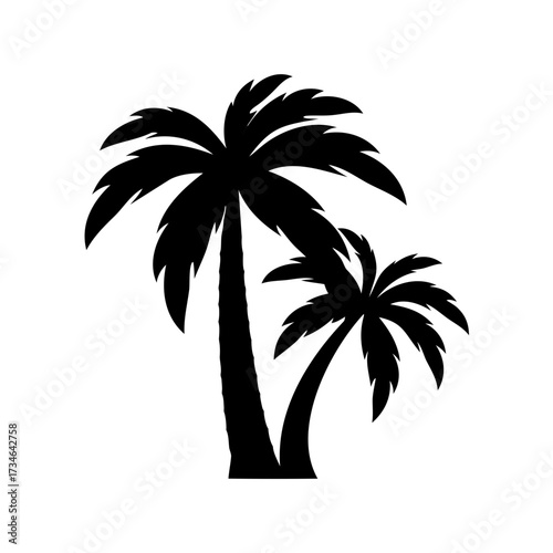 Two black silhouette palm trees on a white background offering tropical vibes