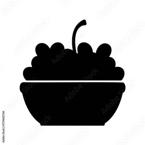 Silhouette illustration of a bowl filled with cherries on a white background