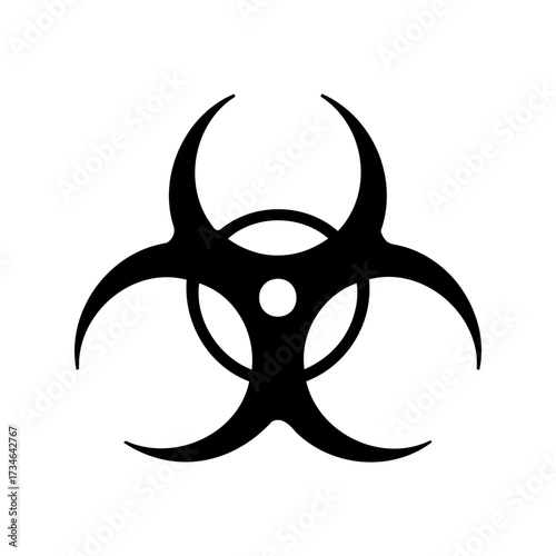Simple black and white biohazard symbol on a clean white background