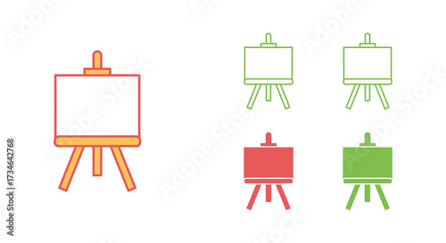 Colorful art easels depicted in a simple flat line art style
