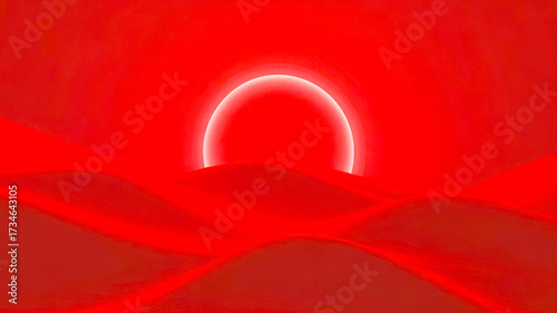 Vibrant red abstract background with glowing neon arch and subtle geometric patterns